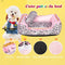 Gigreinc Cute Pink Puppy Sleeping Mat Bed with Leopard Pattern, Round Square Shape Cat Dog Sofa Bed, Pet House Nest