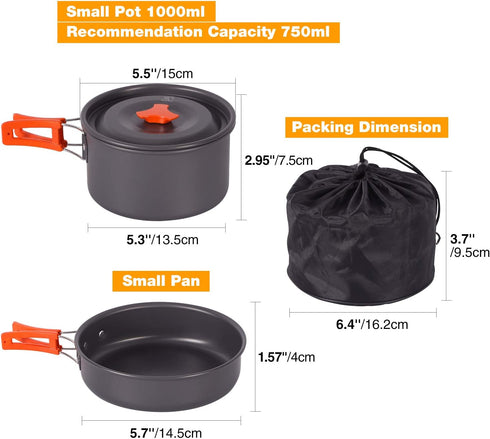 REDCAMP 11/12/17/22 PCS Camping Cookware Mess Kit, 800ml (28oz) Backpacking Pot+Pan Set