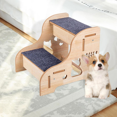 Jinhxofs 2 Dog Stairs, Pet Steps, Wooden Stairs, Small Animal Handrail, Non-Slip Mat, Suitable for Dogs and Cats, Bed
