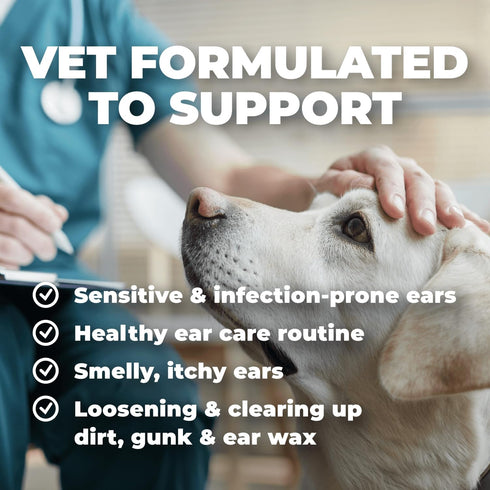 Mighty Petz Dog Ear Cleaner – Pet Ear Wash to Support Itchy, Infection Prone Ears, Yeast and Wax. Advanced & Gentle Otic Cleaning Solution. Ear Drops for Dogs and Cats - 8 oz