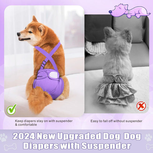 Idepet 3 Pack Female Dog Diapers with Suspender Washable Reusable Doggie Diapers for Small Medium Female Dog in Heat