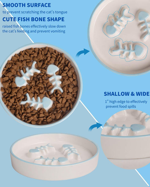 Slow Feeder Cat Bowl, Ceramic Elevated Cat and Dog Food Bowls with Metal Stand, Promotes Healthy Eating, Cute Pet Bowl