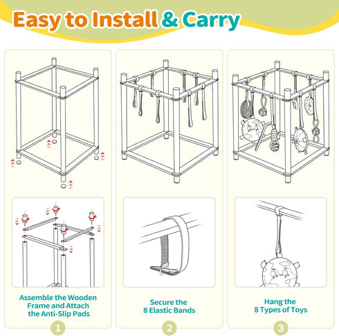8 Wooden Puppy Play Gym for Small Dogs, Puppy Jungle Gym with Hanging Toys, Wood Frame Indoor Puppy Gym with Dog
