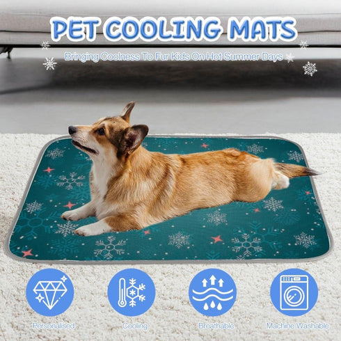 Generic 28" X22" Cooling Blanket for Dogs Cats Ice Silk Washable Crate Mat Holiday Teal Snowflakes Outdoor Cooling Dog