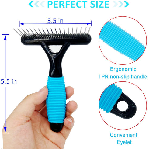 Undercoat Rake for Dogs - Safe Dematting Comb for Medium to Long Undercoats, Easy Mats & Tangles Removing