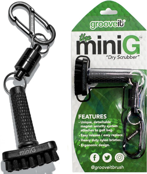 Grooveit Mini Golf Brush, Small MiniG 'Dry Scrubber' with Detachable Magnet and Heavy-Duty Nylon Bristles
