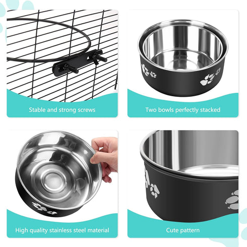 Stainless Steel Dog Crate Water Bowl, No Spill, 2 Pack Hanging Bowls for Medium Large Dogs, Metal Pet Feeder Dish