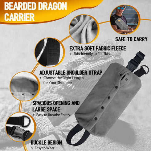 Adjustable Lizard Leather Leash Harness and Bearded Dragon Carrier Sling - Reptile Small Pet Training Leashes and