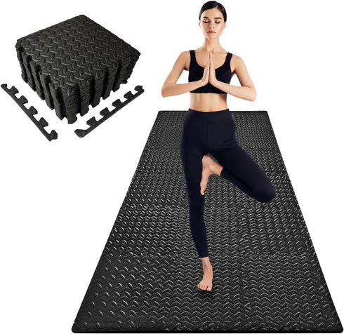YSHUFJOI 3x6 Feet Interlocking Foam Floor Mats (18-Pack) - 0.4"10mm Thick Gym Mats