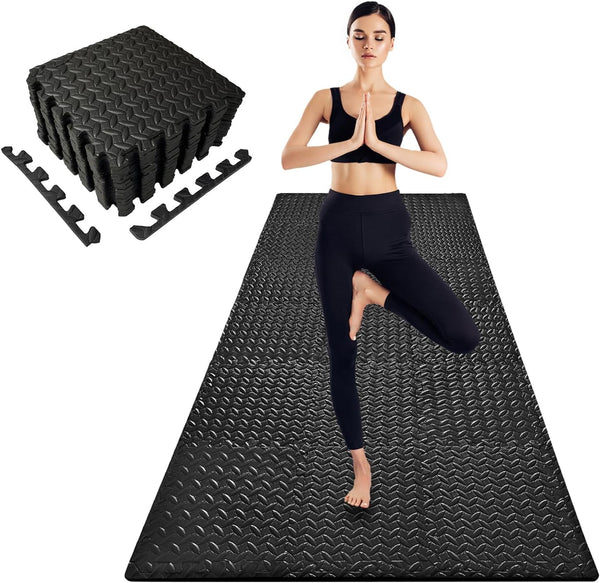 YSHUFJOI 3x6 Feet Interlocking Foam Floor Mats (18-Pack) - 0.4"10mm Thick Gym Mats