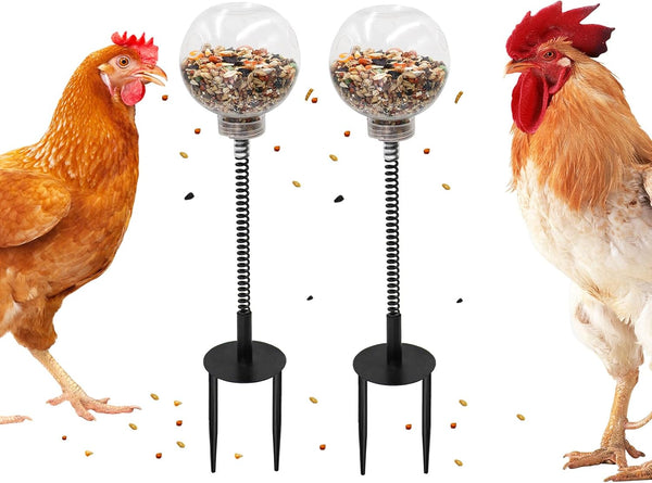 MinrzPet Chicken Treat Dispenser, Chicken Enrichment Toys with Spring and Ground Stake, Feeder