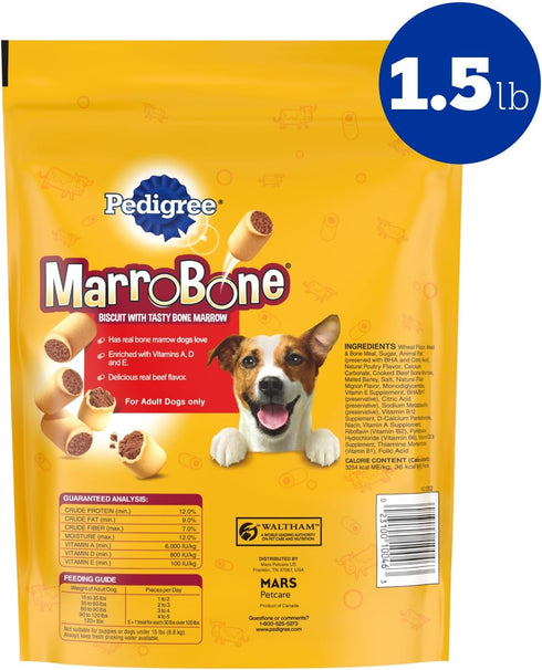 1.5 lb. (Pack 8) Pedigree Dry Dog Treats MarroBone, Real Beef Flavor, Bone Marrow Dog Treats, Bag