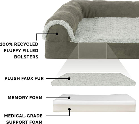 Furhaven Memory Foam Dog Bed for Medium/Small Dogs, Washable Cover & Removable Bolsters, Up to 35 lbs - Dark Sage,