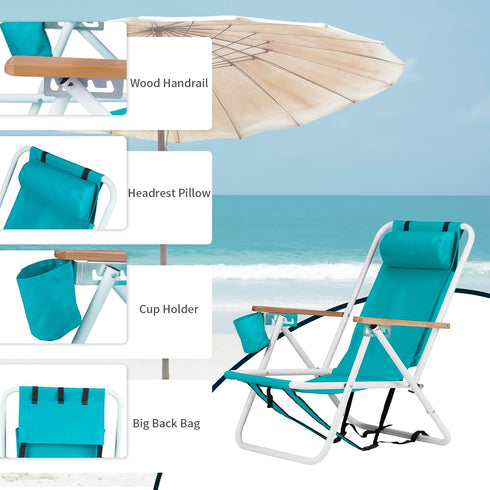 Volowoo Backpack Chair,4 Backpack Beach Chairs for Adults,Folding Beach Chair, Folding Heavy Duty Camping Position