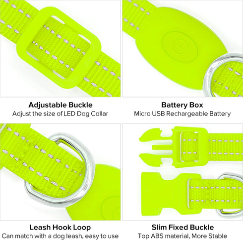 Candofly Light Up Dog Collar - LED Rechargeable Dog Collar, Glowing Puppy Collar for Night Walking, X-Small, Neon Green