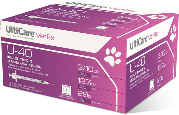 UltiCare VetRx U-40 3/10cc Pet Insulin Syringes - 3/10cc, 29G x 1/2,