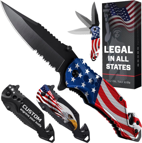 GOOD WORKER Pocket Knife with American Flag, Small Legal EDC Knives, Patriotic Gifts, US Flag Tactical Folding Knives