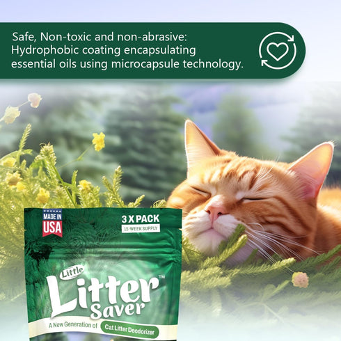 Little Litter Saver | Cat Litter Box Deodorizer | Natural Fresh Scent | 3 x 0.5oz bags (Cedar)