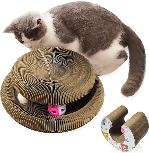 Magic Organ Cat Toy - 1PC Scratching Board with Bell, Foldable Magnetic Corrugated Paper Cat Accordion Toy for Cat