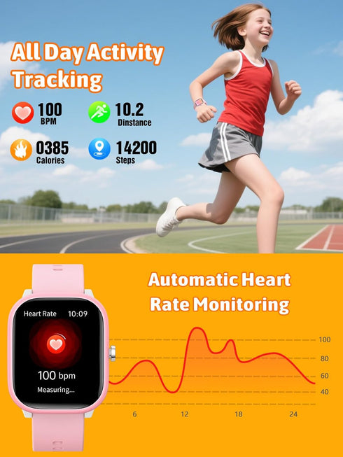 Roffnet 1.83" 12 Kids Smart Watch for Boys Girls, Fitness Tracker with Heart Rate Sleep Monitor, Touchscreen