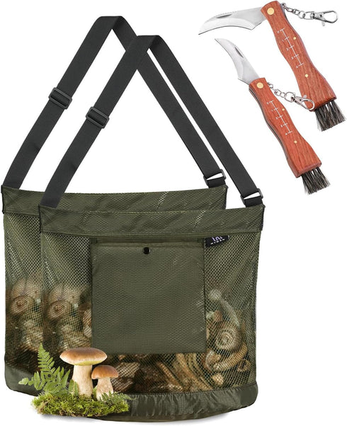 MYWSN Mushroom Foraging Kit - 2 Pack Black & Green Foraging Bag with