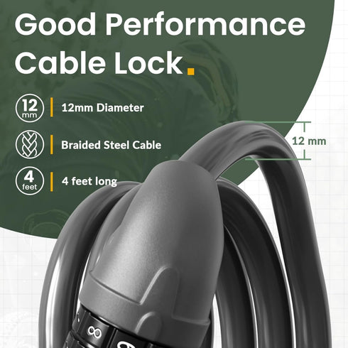Titanker Bike Lock, 4 Feet Cable Lock, 1/2 Inch Resettable Combination with Mounting Bracket for Bicycles