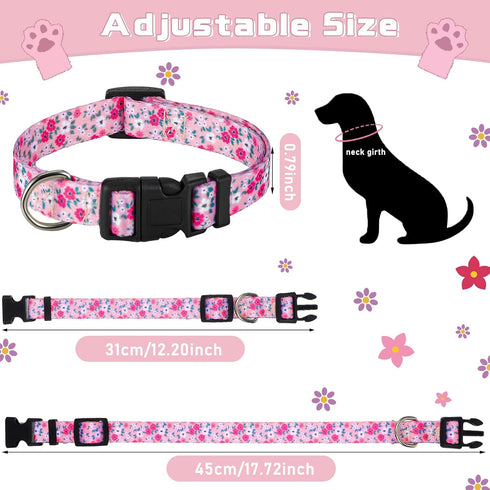 4 Pack Dog Collar Floral Breakaway, Adjustable Spring and Summer Pet Collars for Dog Puppy Decoration (Medium)