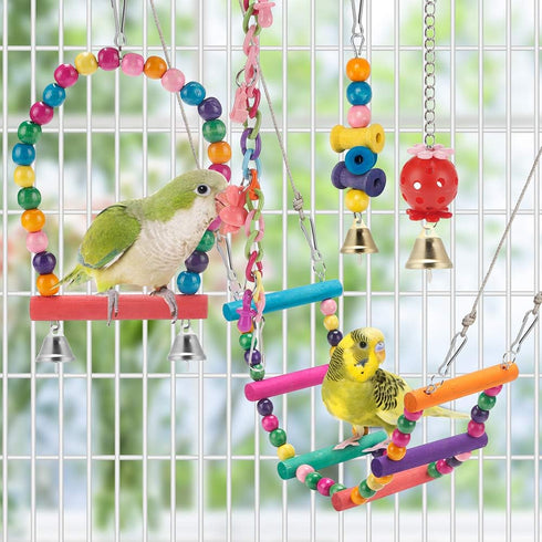 Bird Parakeet Toys, Colorful Swing Chewing Toy Hammock Ladder for Budgerigar, Conure, Cockatiel