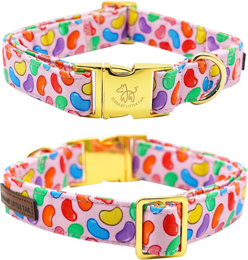 Elegant Little Tail Easter Dog Collar, Colorful Candy Print Adjustable Collar for Medium Dogs