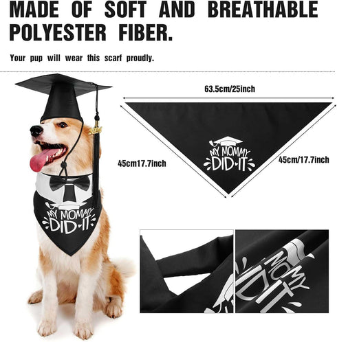 3 Pcs Pet Graduation Caps with Bow Tie Collar and Bandana Dog Graduation Hats with Tassel and 2024 Pendant Pet Grad Costume for Dogs Cats Puppy Graduation Party Accessory (Black Scarf)
