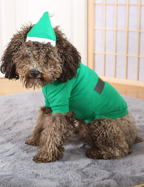 Christmas Dog Shirt Pet Merry Christmas Elf Costume Clothes with Hat for Dogs, Cats, Pets Xmas Outfits (Small)