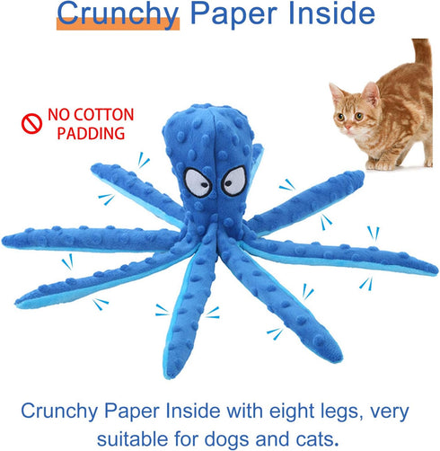 WishLotus Octopus Dog Squeaky Toy - No Stuffing, Plush, Crinkle Paper in Legs, Corduroy Interactive Play & Teething Toy