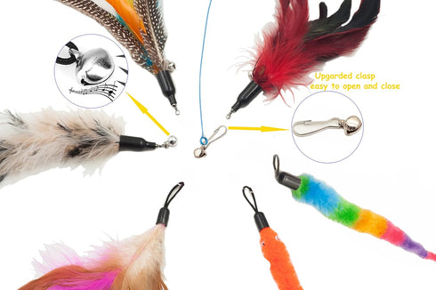 Fashion's Talk Feather Wire Wands Kitten Toys, Worm Teaser Wand Cat Toy with Replacement Pack