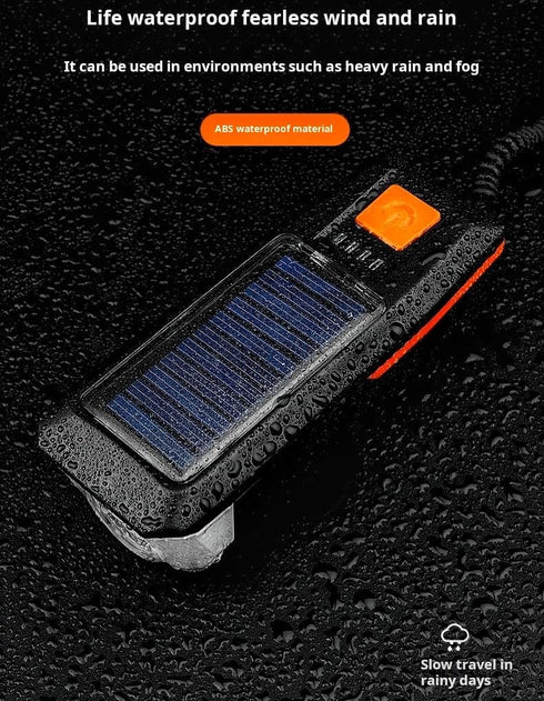 Multi-Functional Solar-Powered USB Rechargeable Mountain Bike Night Cycling Light and 120dB Horn