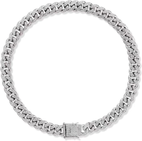 Dog Chain Silver Cuban Collars, Walking Metal Choke Collar with Secure Buckle, 24inch for Small Medium Large Dogs