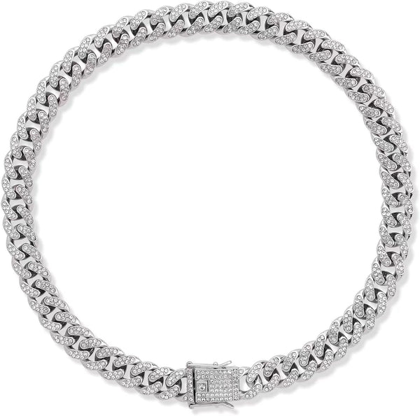 Dog Chain Silver Cuban Collars, Walking Metal Choke Collar with Secure Buckle, 24inch for Small Medium Large Dogs