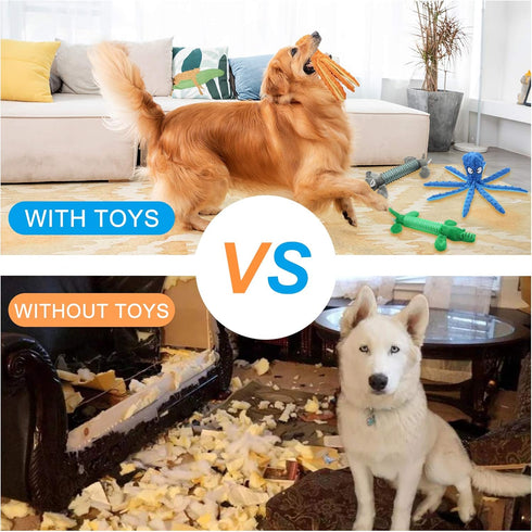 WishLotus Octopus Dog Squeaky Toy - No Stuffing, Plush, Crinkle Paper in Legs, Corduroy Interactive Play & Teething Toy