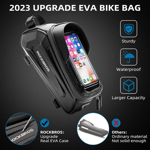 ROCKBROS Bike Bag Phone Mount, EVA Waterproof Bicycle Accessories Pouch for Phones Under 6.8”