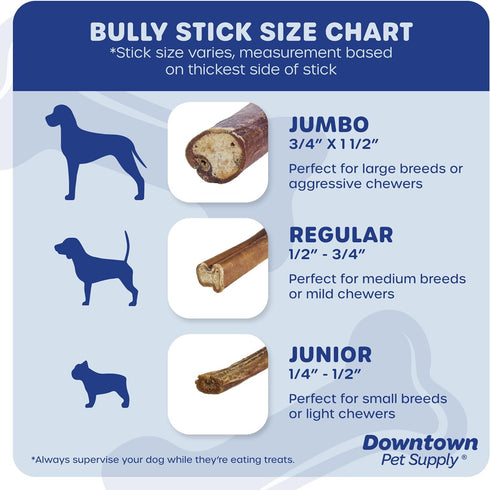 Downtown Pet Supply Jumbo Bully Sticks for Dogs (6", 10-pack) - Non-GMO, Grain Free, Long Lasting Pizzle Sticks