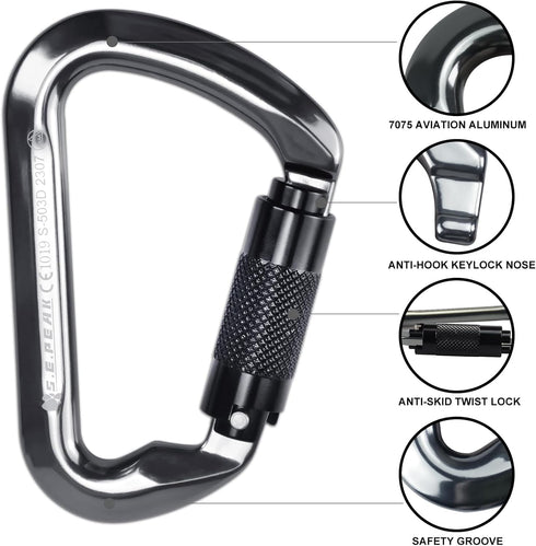 SEPEAK UIAA 30kN Climbing Carabiner Clips, Heavy Duty Twist Locking for Climbing, Camping, Hiking