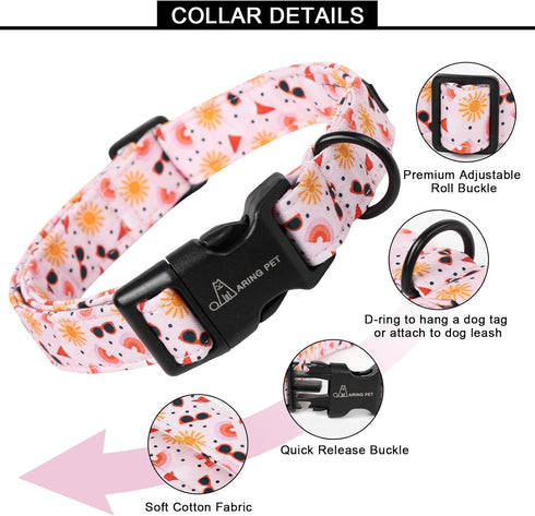 ARING PET Summer Dog Collar, Lightweight Cotton Adjustable Puppy Collars with Quick Release Buckle for Small Medium