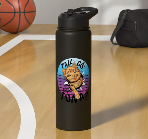 Tuna Cat Cats Animal Curious Pet Love Animals Stainless Steel Insulated Water Bottle with Playful Cat Design