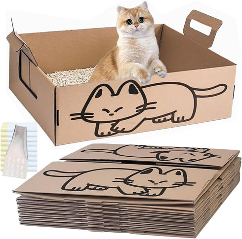 Gxsdj 9PCS Disposable Litter Boxes for Cats,Foldable Cardboard Cat Litter Box with Scoops,Portable