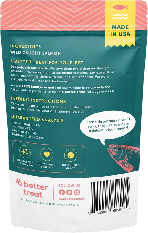A Better Treat Freeze Dried Salmon Dog Treats - Wild Caught, Gluten Free, High Protein, Made in The USA