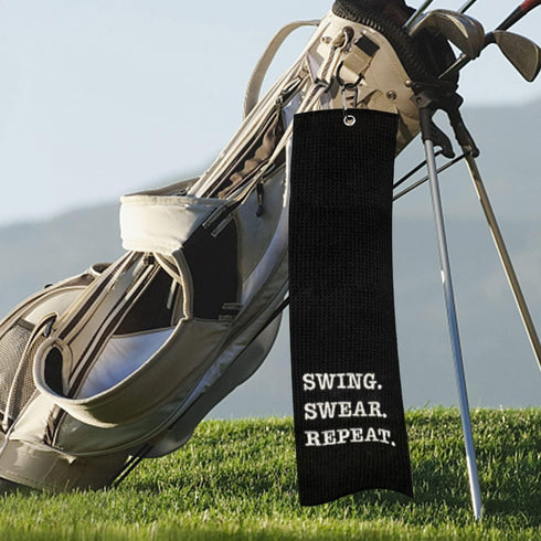 Funny Golf Towel, Swing Swear Repeat, Embroidered Golf Gifts for Men, Clip Golf Accessories