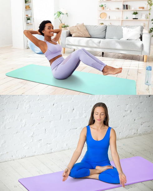 Woanger 2 Pack Thick Yoga Mat - 3/8 Inch Non-Slip Exercise Mat for Home Workout with Strap for Women & Men