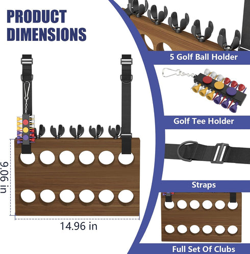 JOXPRING 12 5 Setup, Golf Stroller Attachment Universal Golf Club Holder for Strollers, Acacia Wood, Slots, Ball