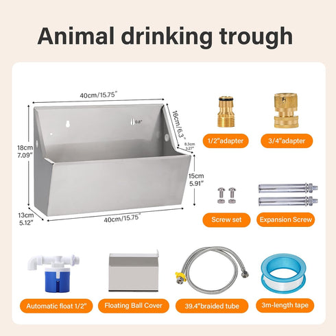2Gal PAUQEWIE Automatic Dog Water Bowl Dispenser Auto Fill Dog Waterer Outdoor Livestock Water Trough Drinking Feeder