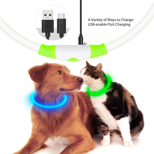 Flashseen LED Dog Collar, USB Rechargeable Glowing Lighted Collar, Cuttable Water-Resistant TPU Safety Collar