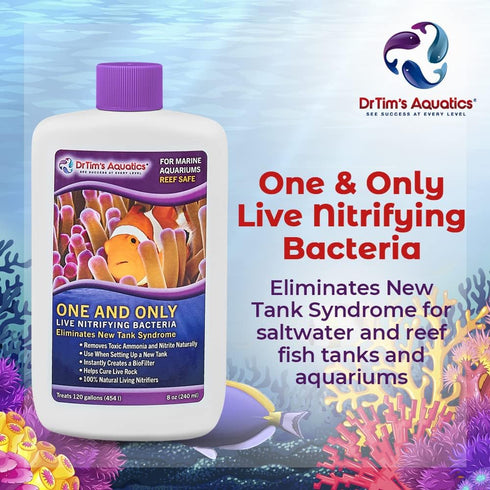 DrTim's Aquatics Reef One & Only Nitrifying Bacteria - For Reef, Nano, Seahorse Aquaria, 8 Oz. Fish Tank Cleaner